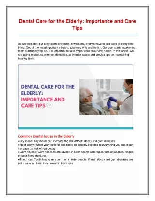 Dental Care for the Elderly: Importance and Care Tips