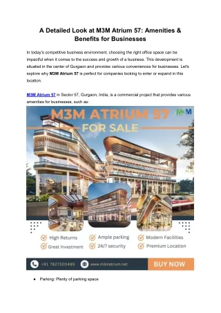 A Detailed Look at M3M Atrium 57 Amenities & Benefits for Busines