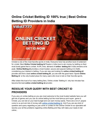 Online Cricket Betting ID 100% true | Best Online Betting ID Providers in India