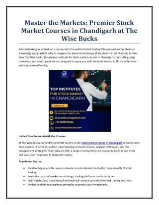 Master the Markets: Premier Stock Market Courses in Chandigarh at The Wise Bucks
