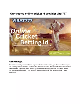 Our trusted online cricket id provider virat777