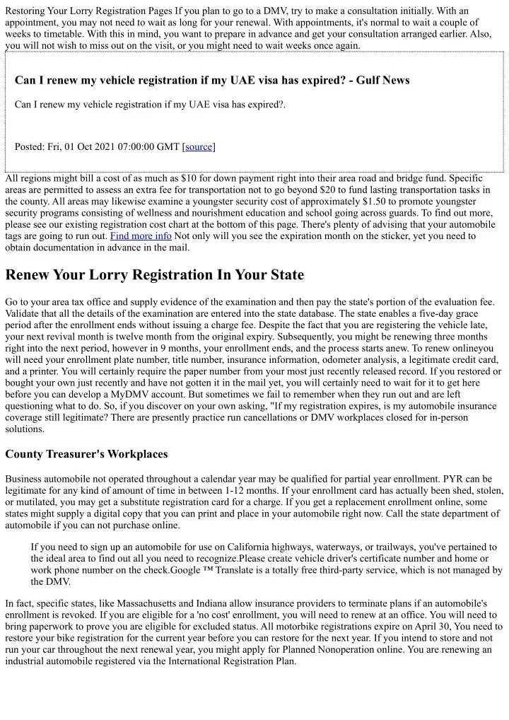 restoring your lorry registration pages