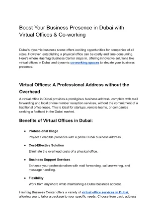 Boost Your Business Presence in Dubai with Virtual Offices & Co-working