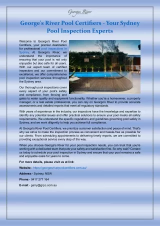 George's River Pool Certifiers - Your Sydney Pool Inspection Experts