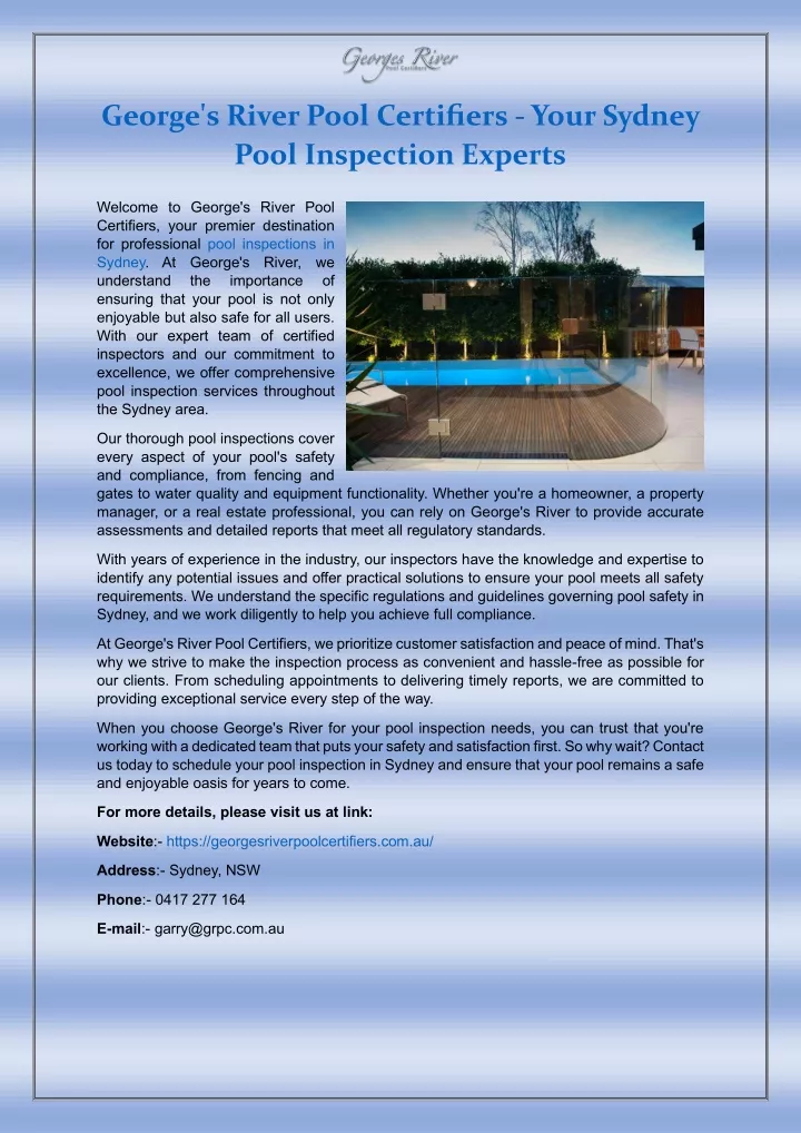 george s river pool certifiers your sydney pool