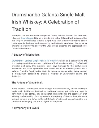Drumshanbo Galanta Single Malt Irish Whiskey_ A Celebration of Tradition