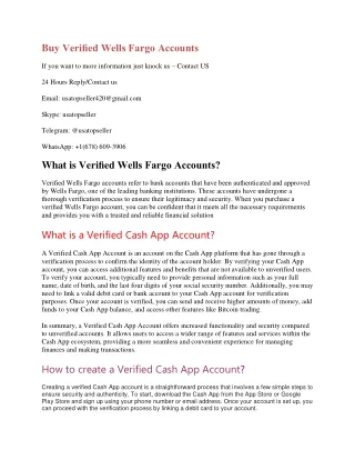 Buy wells fargo Account-100% Reliable Service