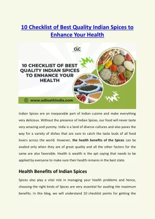 10 Checklist of Best Quality Indian Spices to Enhance Your Health