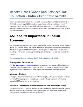 Record Gross Goods and Services Tax Collection - India's Economic Growth