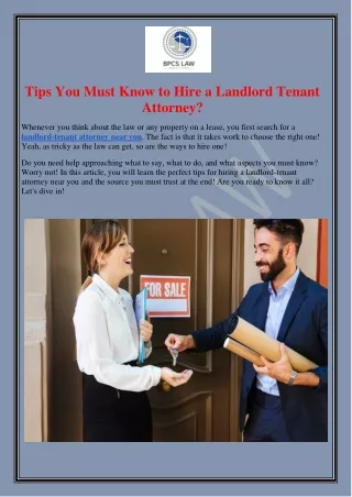 Tips You Must Know to Hire a Landlord Tenant Attorney?