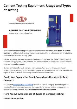 Cement Testing Equipment Usage and Types of Testing