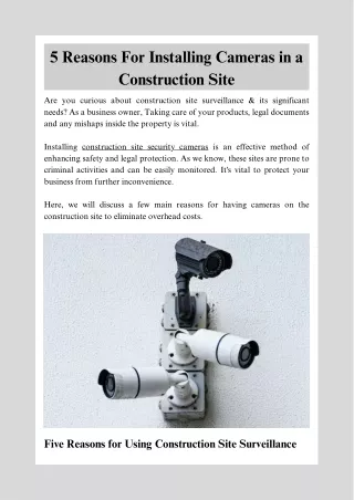 5 Reasons For Installing Cameras in a Construction Site