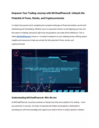 Empower Your Trading Journey with MrCheafPeacock_ Unleash the Potential of Forex, Stocks, and Cryptocurrencies