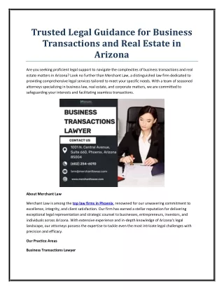 Trusted Legal Guidance for Business Transactions and Real Estate in Arizona