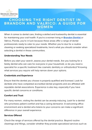 Choosing the Right Dentist in Brandon and Valrico A Guide for Women