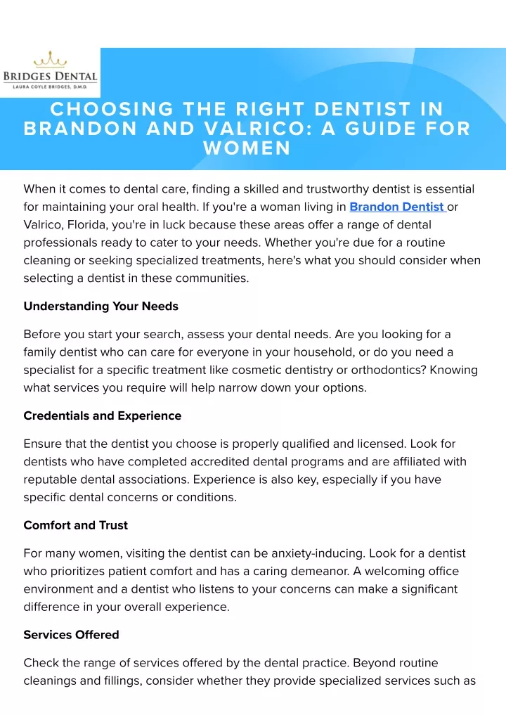 choosing the right dentist in brandon and valrico