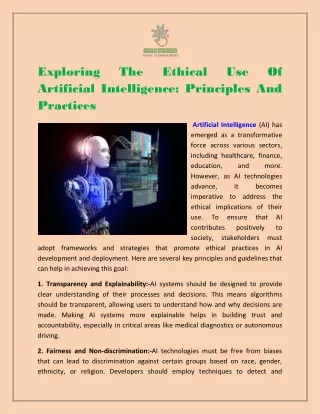 Exploring The Ethical Use Of Artificial Intelligence Principles And Practices