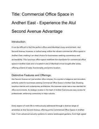 Commercial Office Space in Andheri East - Experience the Atul Second Avenue Advantage