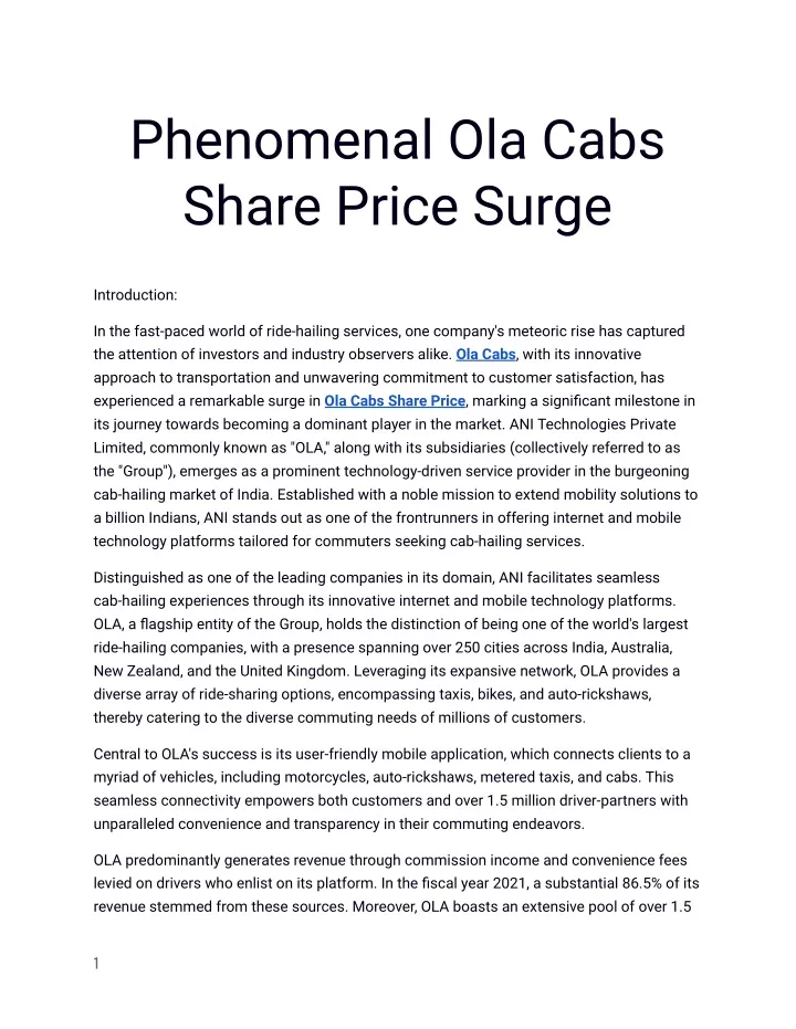 phenomenal ola cabs share price surge