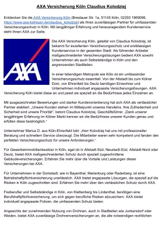 AXA Versicherung Köln Claudius Kolodziej