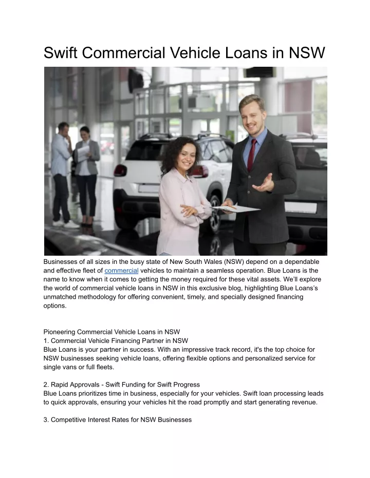 swift commercial vehicle loans in nsw