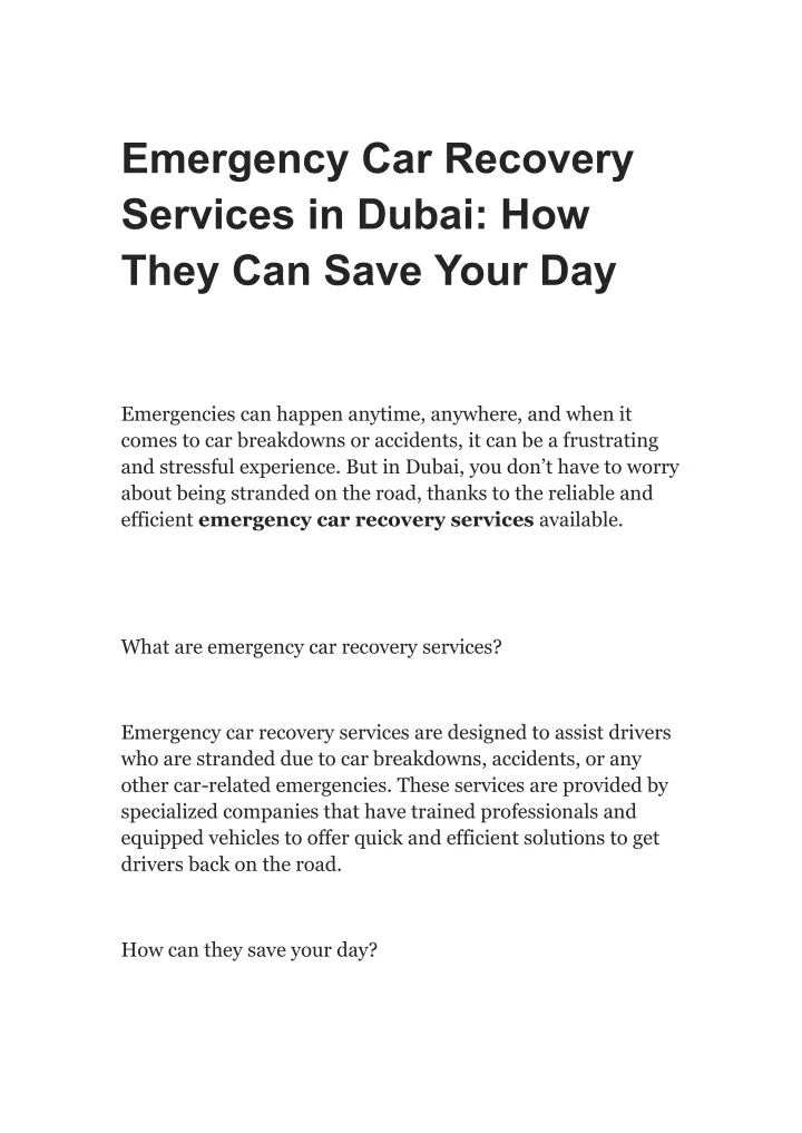 emergency car recovery services in dubai how they
