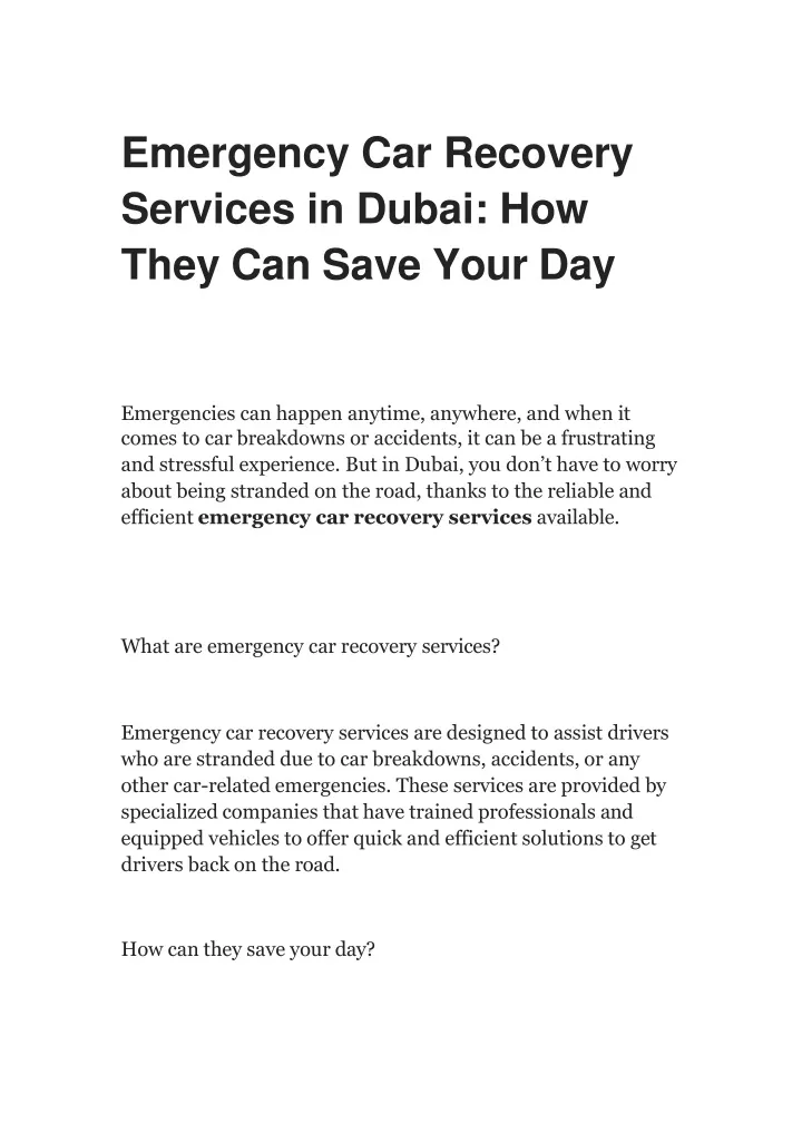 emergency car recovery services in dubai how they can save your day