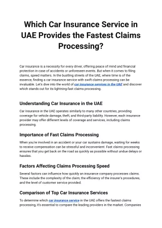 Fastest Claims Processing Which Car Insurance Service in UAE Leads the Way