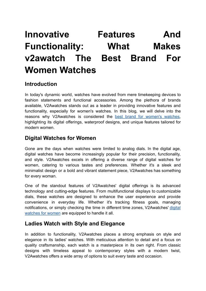 innovative functionality v2awatch women watches