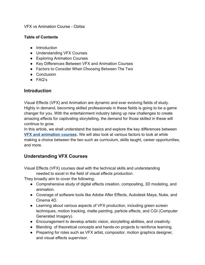 vfx vs animation course cbitss