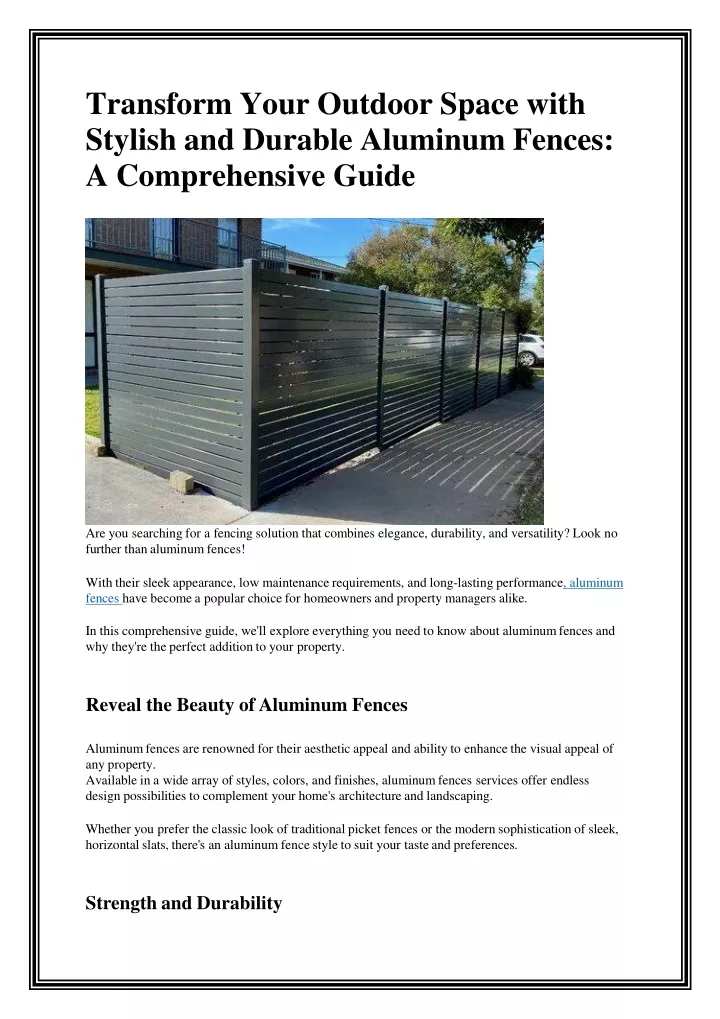 transform your outdoor space with stylish and durable aluminum fences a comprehensive guide