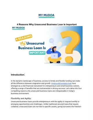 4 Reasons Why Unsecured Business Loan Is Important