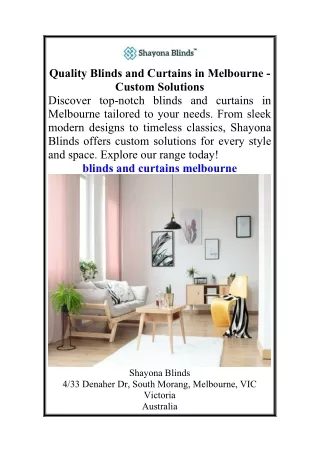 Quality Blinds and Curtains in Melbourne  Custom Solutions