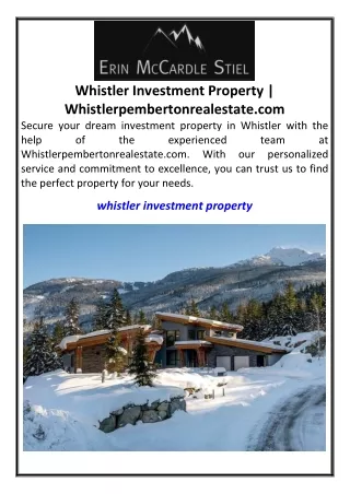 Whistler Investment Property Whistlerpembertonrealestate.com