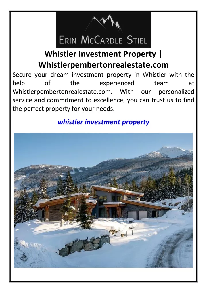 whistler investment property