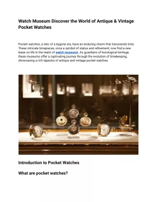 Watch Museum Discover the World of Antique & Vintage Pocket Watches