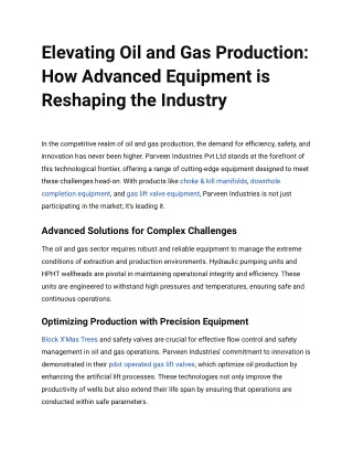 Elevating Oil and Gas Production - How Advanced Equipment is Reshaping the Industry