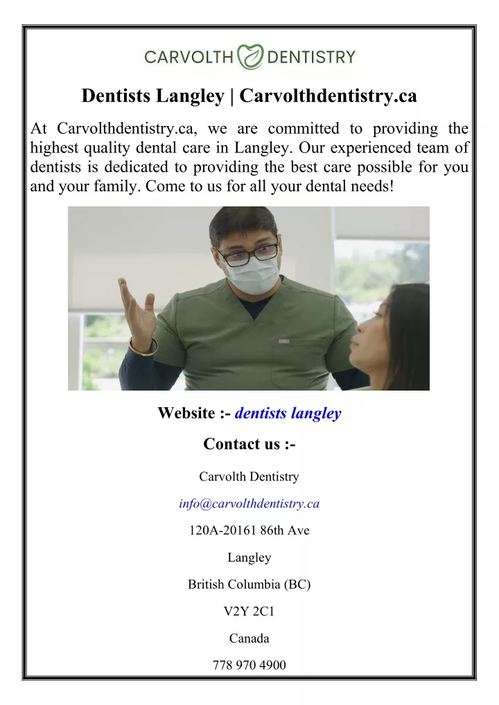 dentists langley carvolthdentistry ca