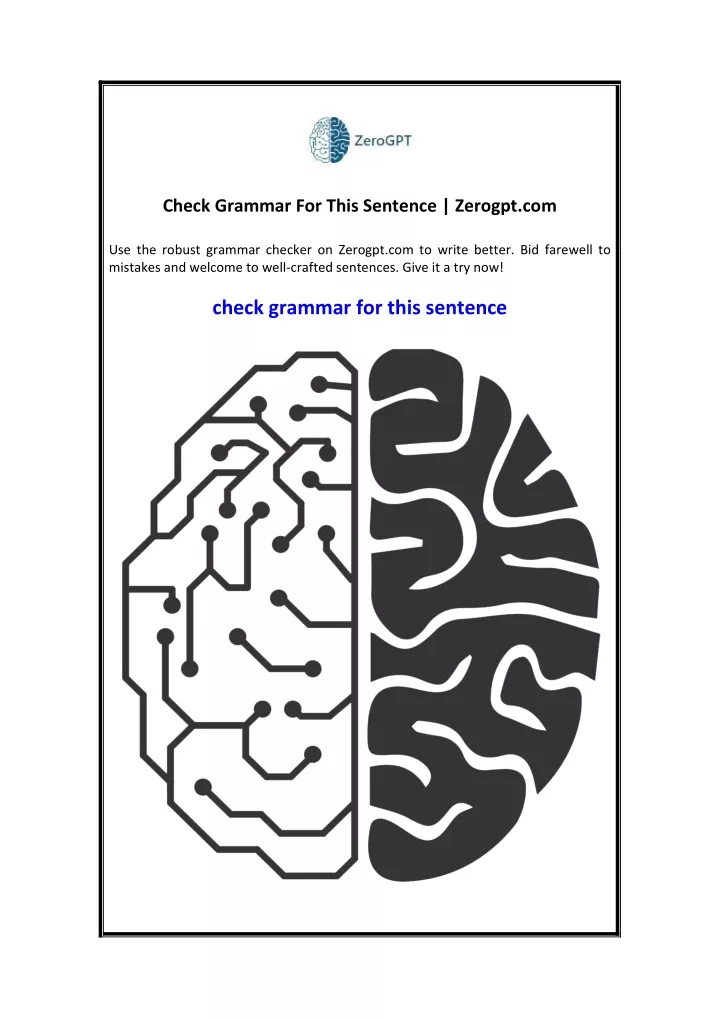 check grammar for this sentence zerogpt com