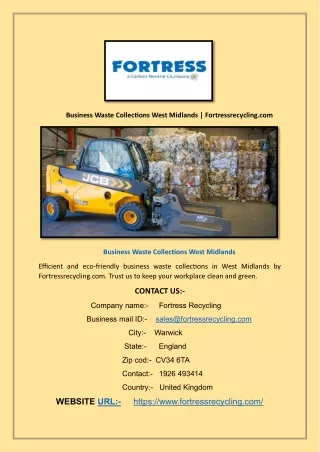 Business Waste Collections West Midlands | Fortressrecycling.com
