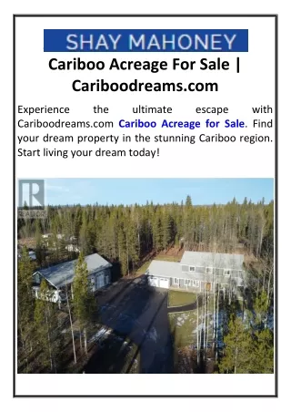 Cariboo Acreage For Sale Cariboodreams.1com