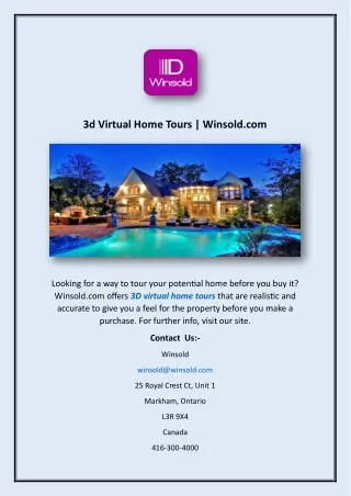 3d Virtual Home Tours | Winsold.com