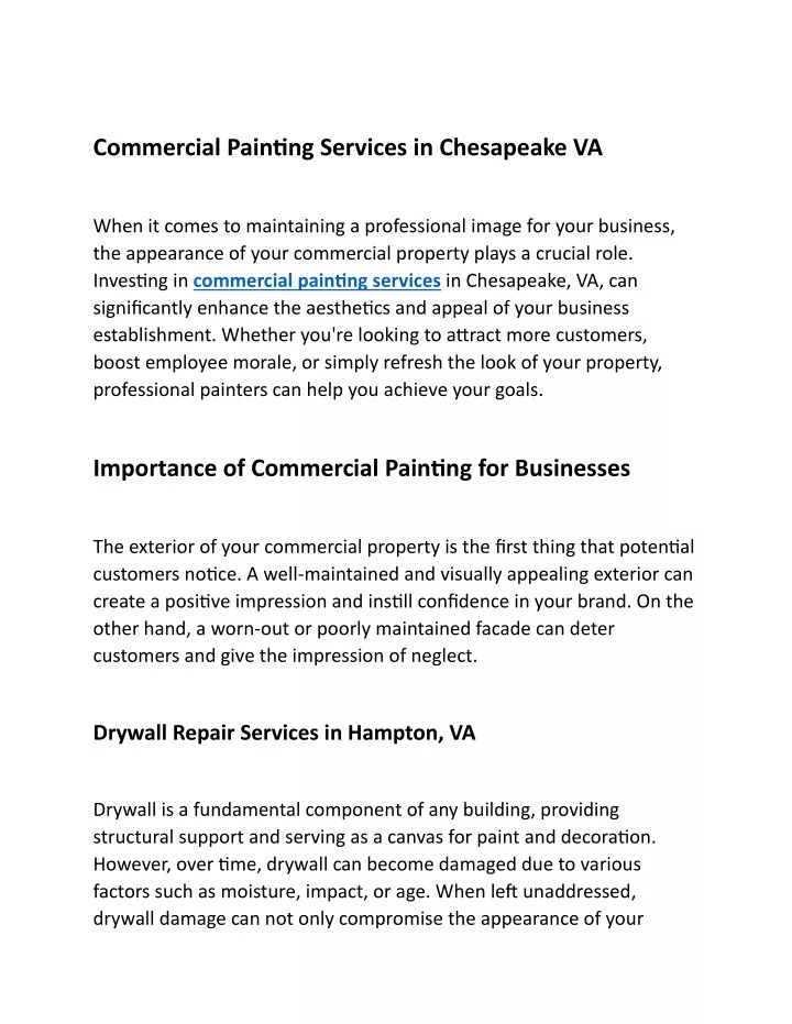 commercial painting services in chesapeake va