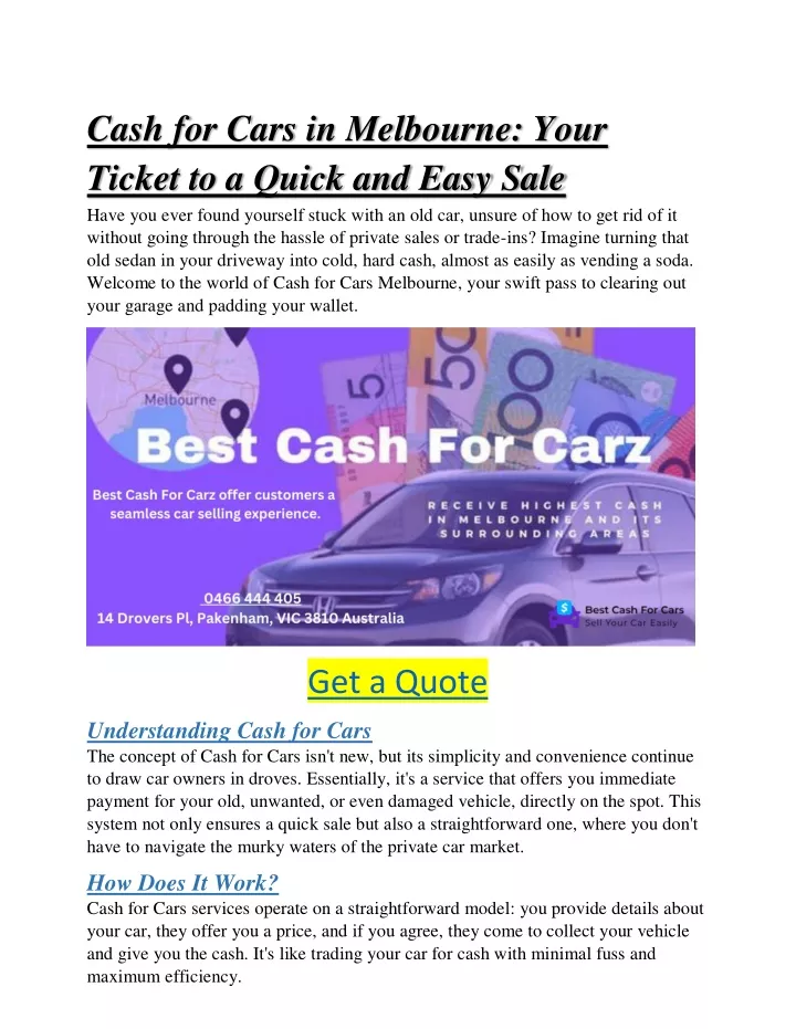 cash for cars in melbourne your ticket to a quick