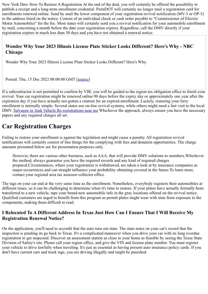 new york dmv how to restore a registration