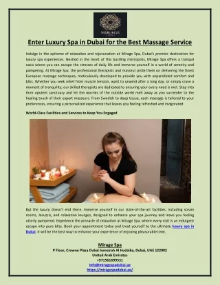 Enter Luxury Spa in Dubai for the Best Massage Service