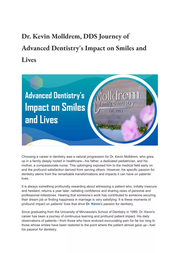 dr kevin molldrem dds journey of advanced