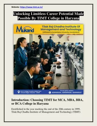 Unlocking Limitless Career Potential Made Possible By TIMT College in Haryana