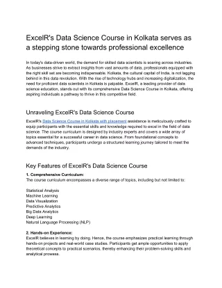 Data science course in Kolkata with Placement