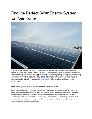 Find the Perfect Solar Energy System for Your Home